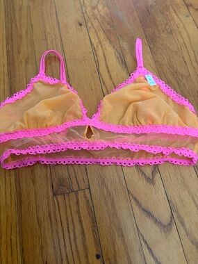 PINK Victoria's Secret Neon Pink Trim Orange Mesh Bralette
